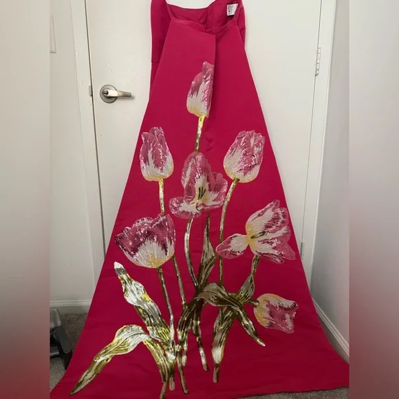 Amsale Pink Gown with Sequin Floral Design & Removable Train - Picture 12 of 12